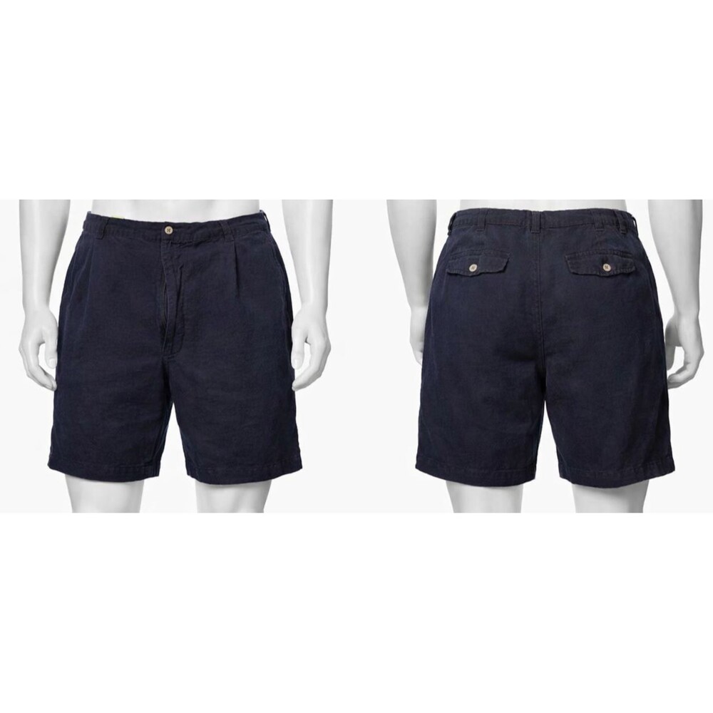 Cubavera Casual Shorts Mens 40 Linen Blend Navy Blue Pleated Front Dadcore